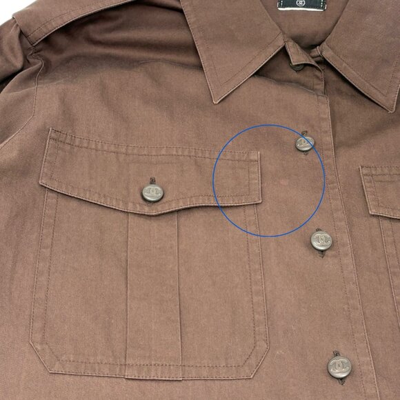 CHANEL Vintage CC Logo Button Up Military Long Sleeve Shirt Brown [106496] - Picture 10 of 12